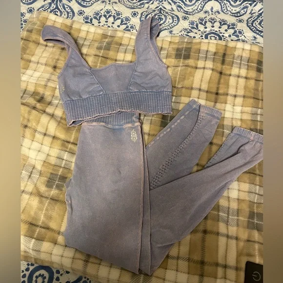 FREE PEOPLE Acid Wash Ribbed Sports Bra and Leggings Set - Picture 4 of 4